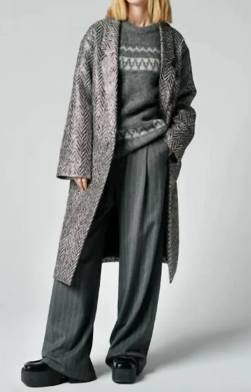 Duster Coat In Pewter Herringbone