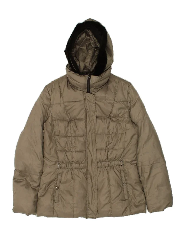 GEOX RESPIRA Womens Hooded Padded Jacket UK 16 Large  Beige Polyester