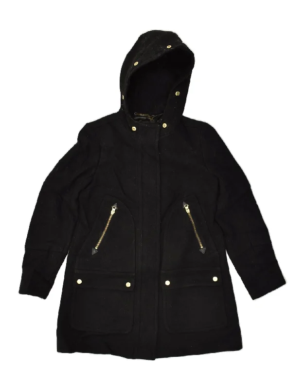 J. CREW Womens Hooded Overcoat US 2 XS Black Wool