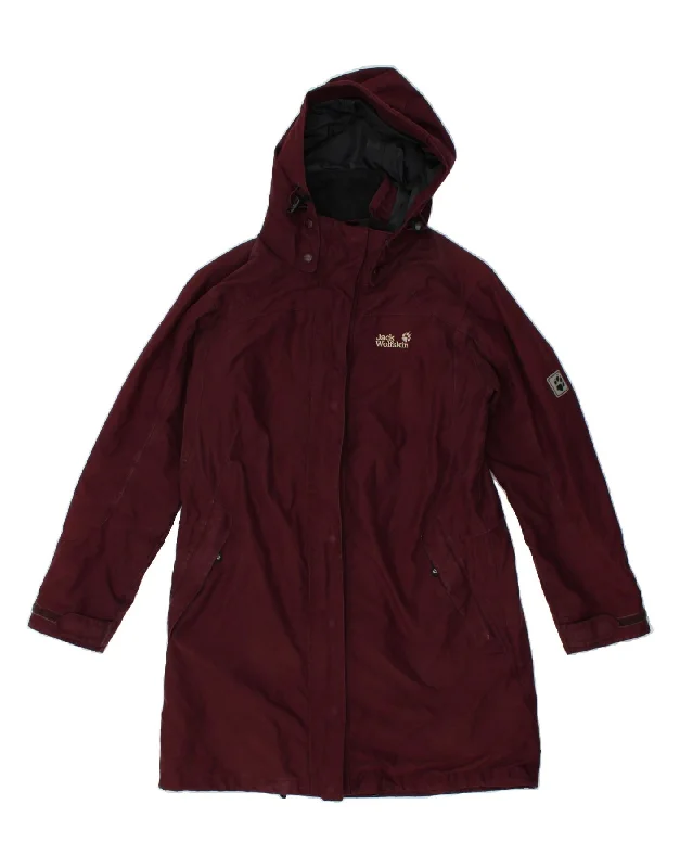 JACK WOLFSKIN Womens Hooded Raincoat UK 16 Large Maroon Polyester