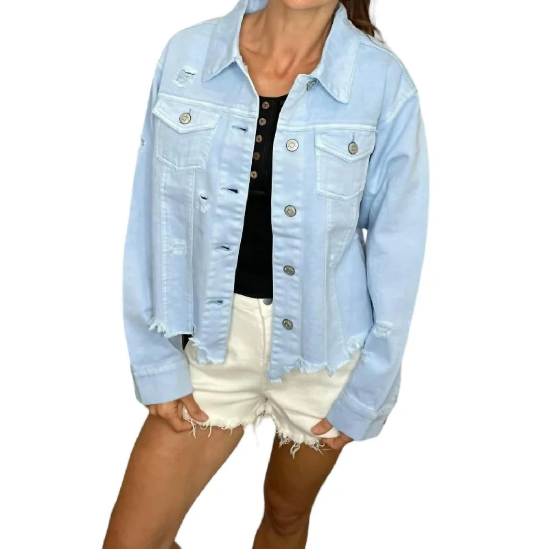 Long Sleeve Solid Denim Jacket Oversized In Light Blue