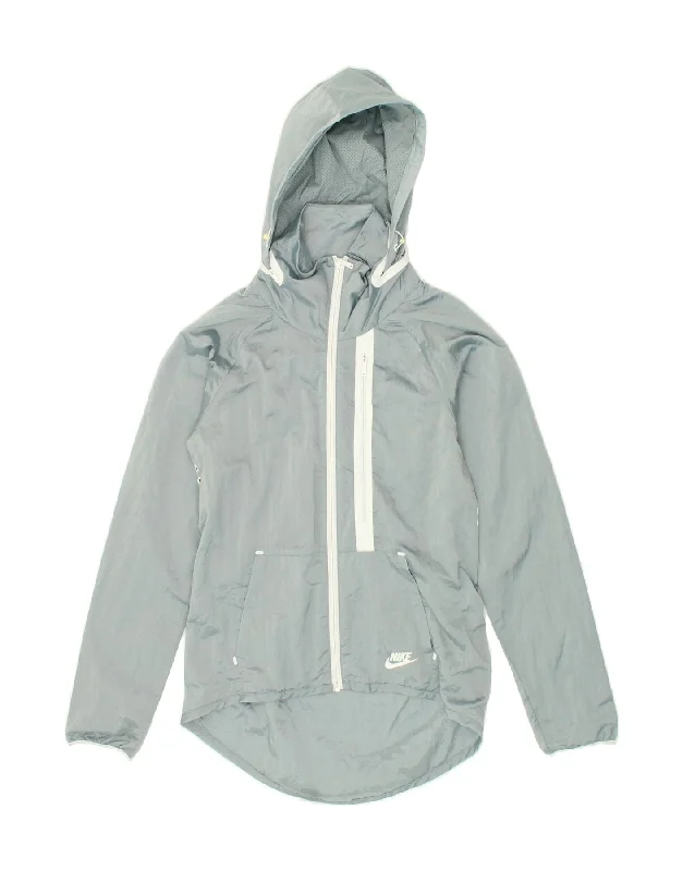 NIKE Womens Tall Hooded Rain Jacket UK 6 XS Grey Nylon