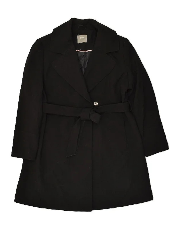 OASIS Womens Overcoat UK 14 Large Black Polyester