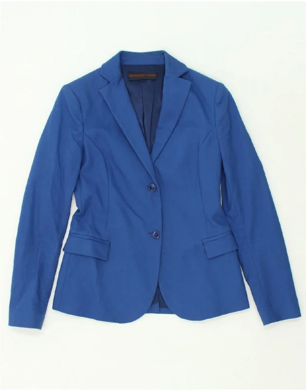 TRUSSARDI Womens 2 Button Blazer Jacket IT 40 Small Blue Cotton