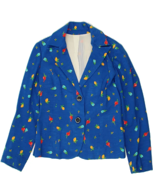 VINTAGE Womens Abstract Pattern 2 Button Blazer Jacket UK 12 Medium Blue