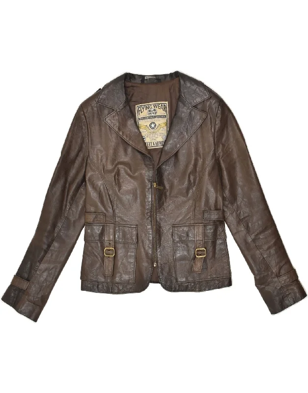 VINTAGE Womens Leather Jacket IT 44 Medium Brown Leather