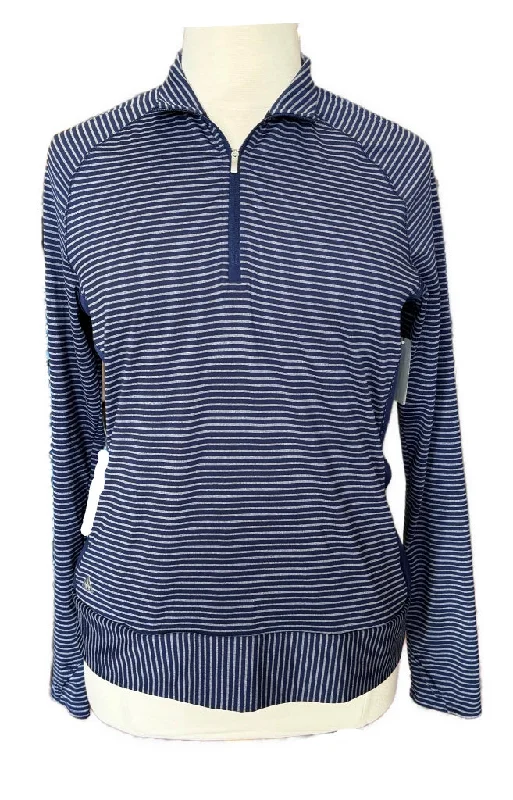 Adidas Blue Striped Golf Pullover w/ Sleeve Logo Size XL MSP$75