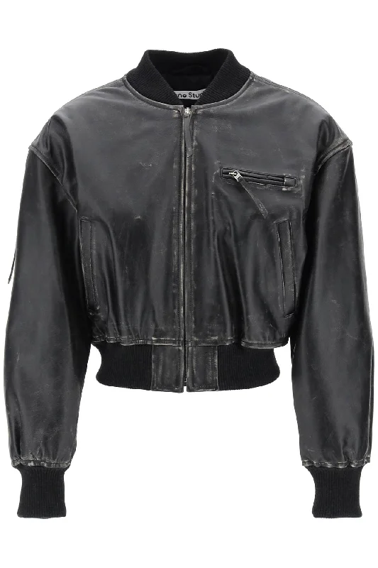 aged leather bomber jacket with distressed treatment A70171 BLACK