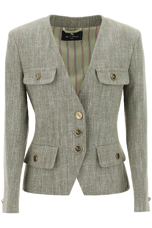 fitted jacket with padded shoulders WRCA0020 99TUDH4 GRIGIO VERDE