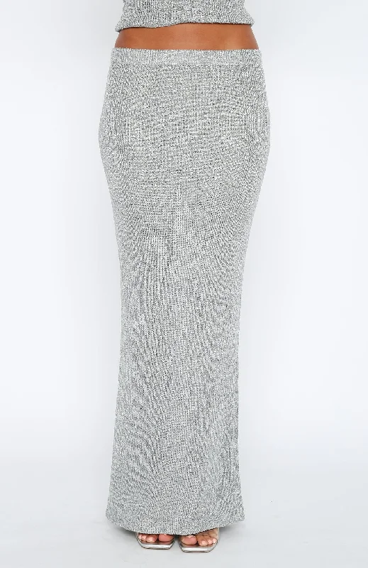 Star Shining Sequin Knit Maxi Skirt Grey