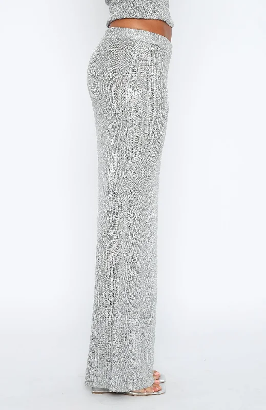 Star Shining Sequin Knit Maxi Skirt Grey