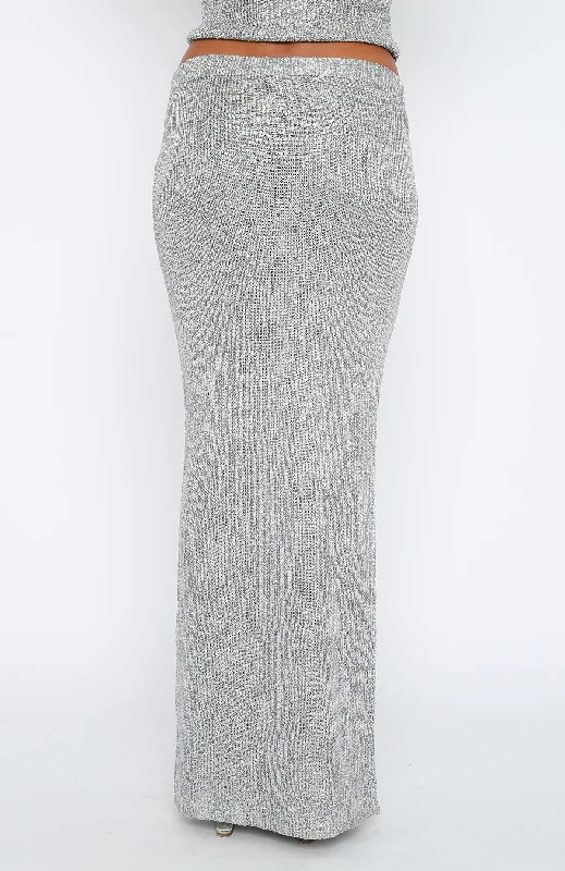 Star Shining Sequin Knit Maxi Skirt Grey