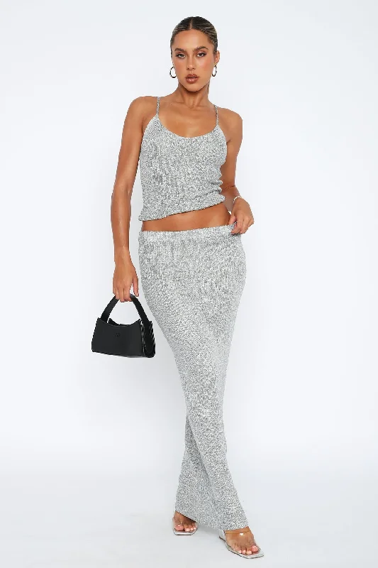 Star Shining Sequin Knit Maxi Skirt Grey