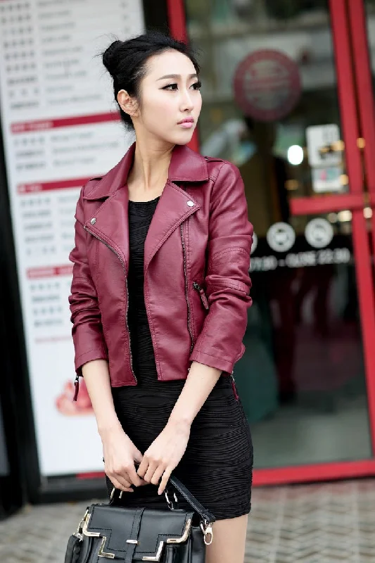 Women's jacket European and American style women's leather clothes Diagonal zipper motorcycle leather short autumn women's leather