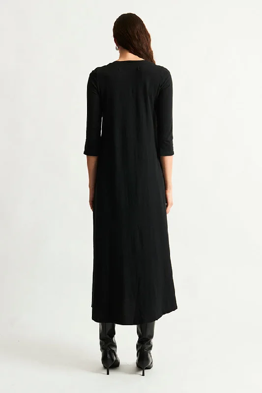 Black Classic Jersey Drama Maxi Dress