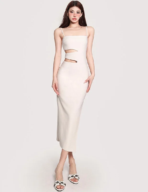 Camilla Solid Color Cut Out Spaghetti Strap Slim Midi Dress