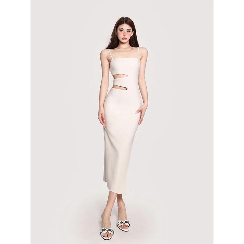 Camilla Solid Color Cut Out Spaghetti Strap Slim Midi Dress