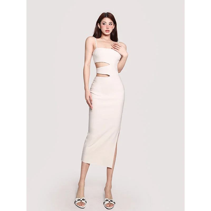 Camilla Solid Color Cut Out Spaghetti Strap Slim Midi Dress