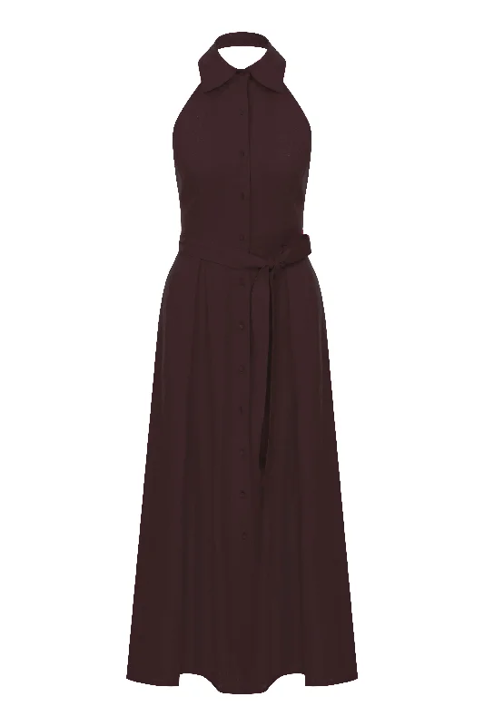 Carrie Linen Midi Dress in Burnt Siena