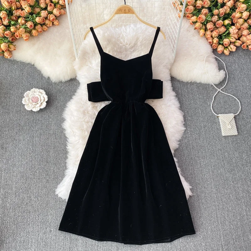 Cute Bow Velvet Backless Dress Fashion Dress  10848