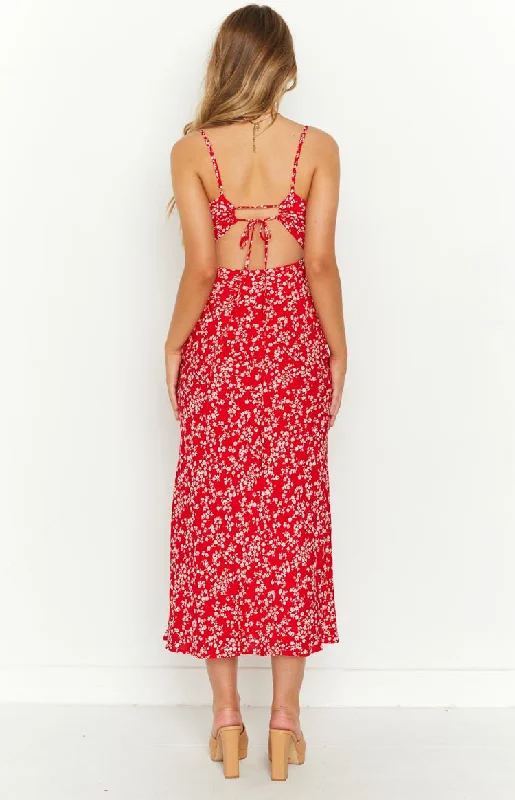 Delphine Red Floral Midi Dress