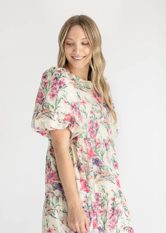 Floral Puff Sleeve Tiered Midi Dress - FINAL SALE