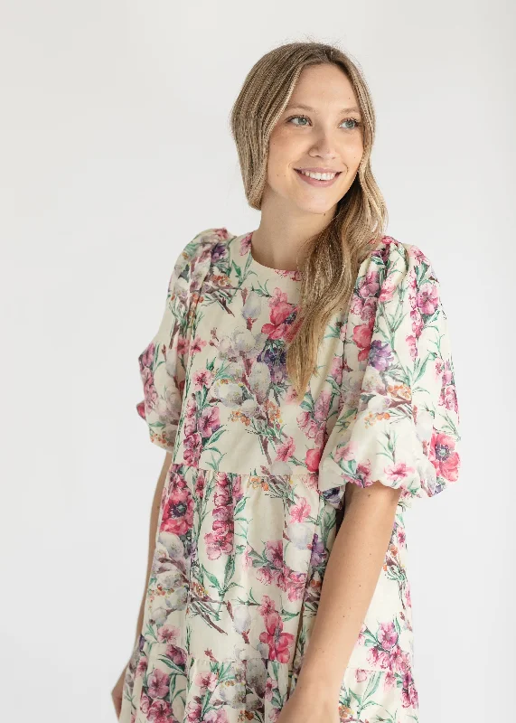 Floral Puff Sleeve Tiered Midi Dress - FINAL SALE