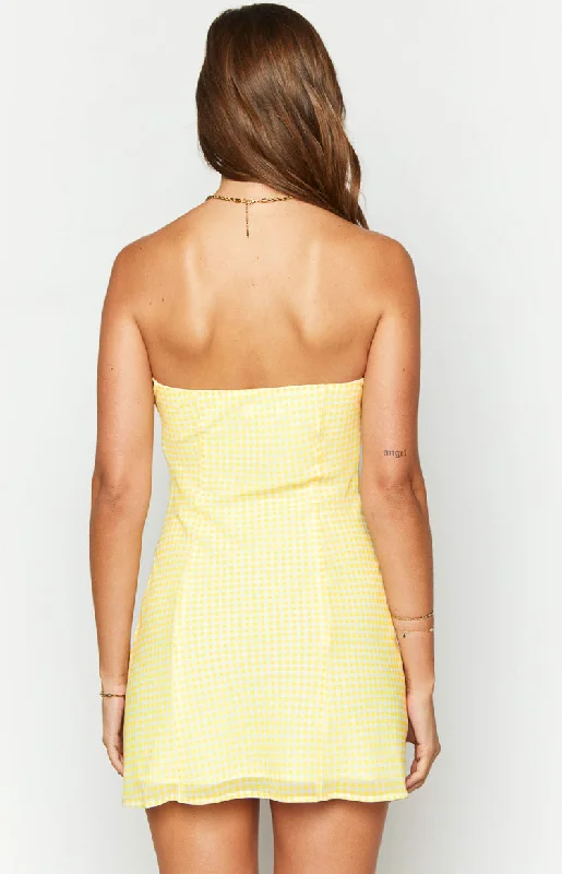 Kierra Yellow Gingham Strapless Mini Dress