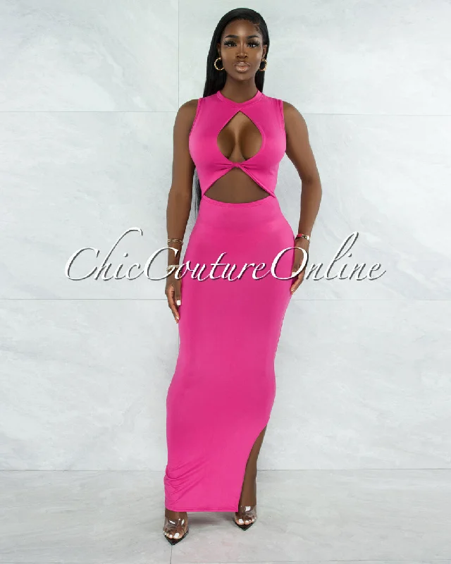 Libra Fuchsia Front Knot Cut-Out Dress