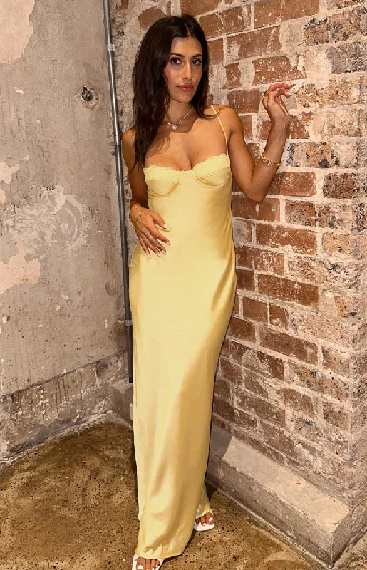 Mariana Yellow Lace Bust Midi Dress