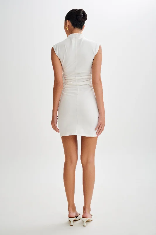 Melania High Neck Mini Dress - White