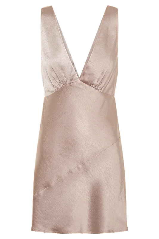 Nadia Satin Mini Dress With Cowl Back - Taupe