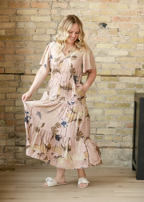 Smocked Waist V-neck Floral Maxi Dress - FINAL SALE