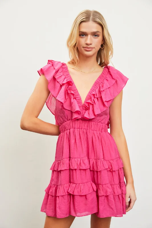 Summer Ruffle Top Dress in Fuchsia