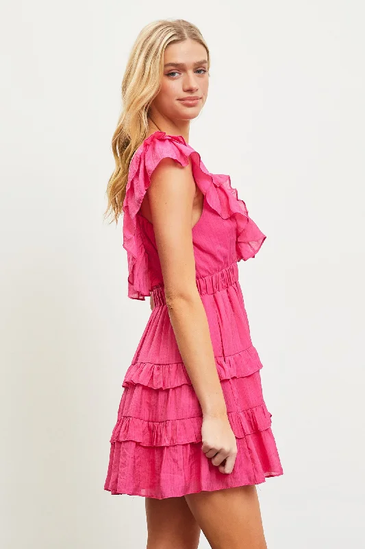 Summer Ruffle Top Dress in Fuchsia