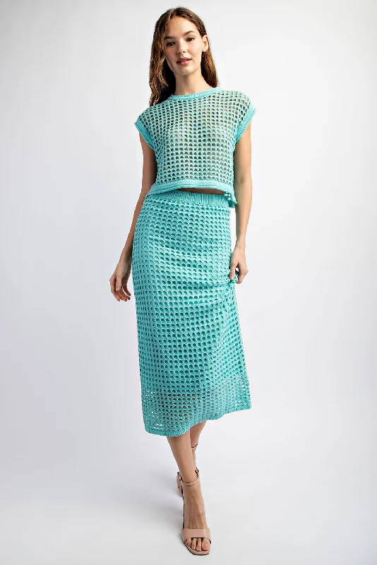 Woven Way Crochet Set Skirt and Crop Top in MINT