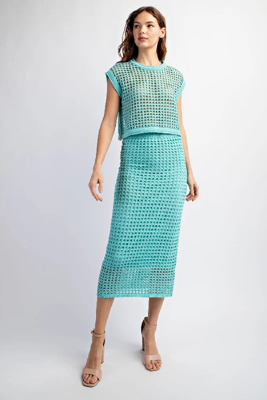 Woven Way Crochet Set Skirt and Crop Top in MINT