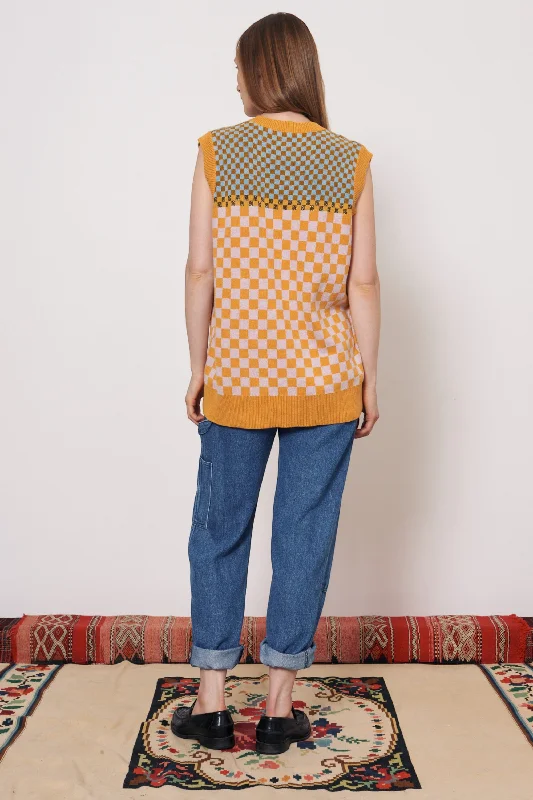 Check Blue & Gold Sudan Vest