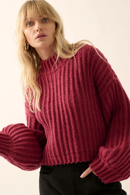 Cozy in Love Chunky Ribbed Knit Mock Neck Sweater