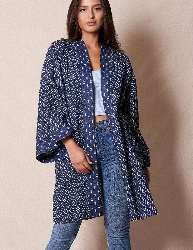 Fair Trade Short Kimono- Indigo