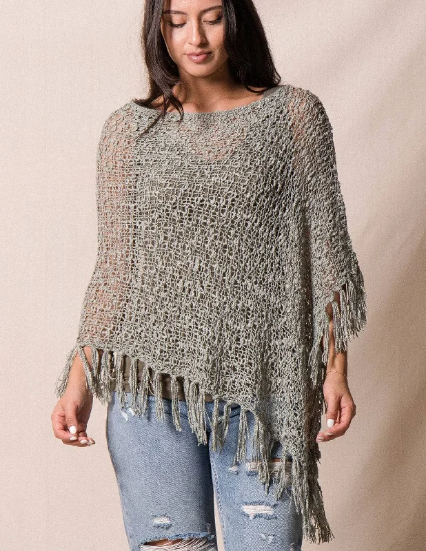 Handwoven Riva Knit Fringe Poncho