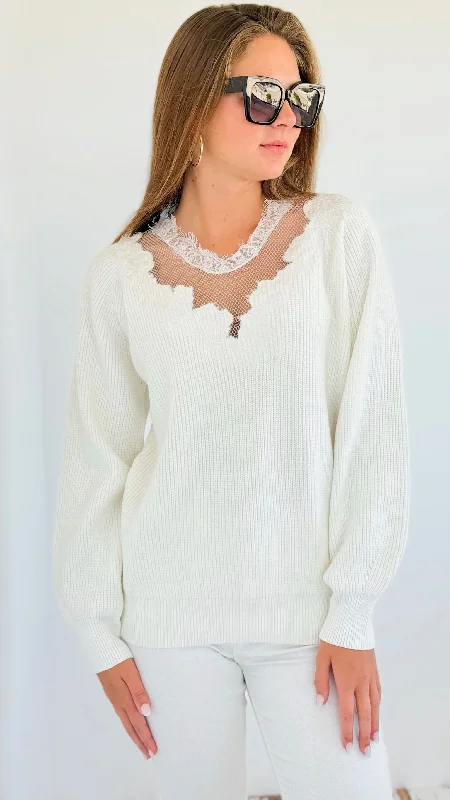 Lace Neck Knit Sweater