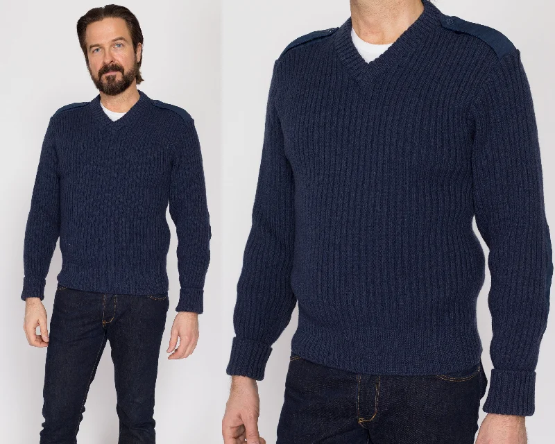 Med-Lrg 80s Navy Blue Ribbed Knit Commando Sweater