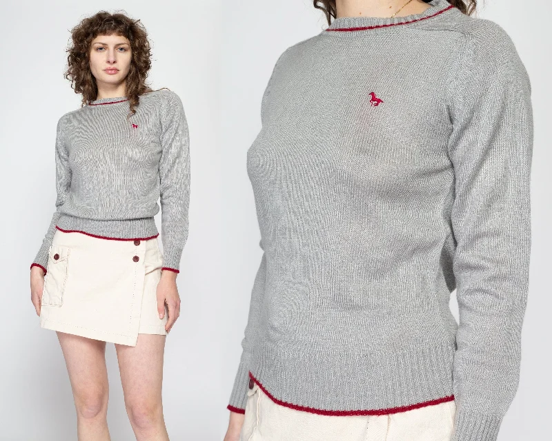 Medium 70s 80s Preppy Grey Knit Sweater, As Is