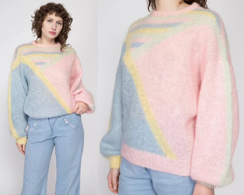 Medium 80s Pastel Color Block Mohair Knit Sweater