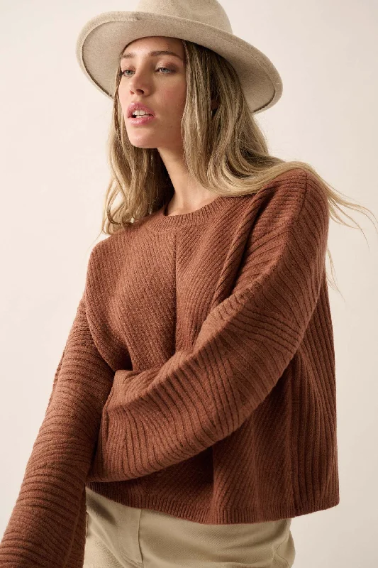 Starting Over Ribbed Knit Wide-Sleeve Sweater