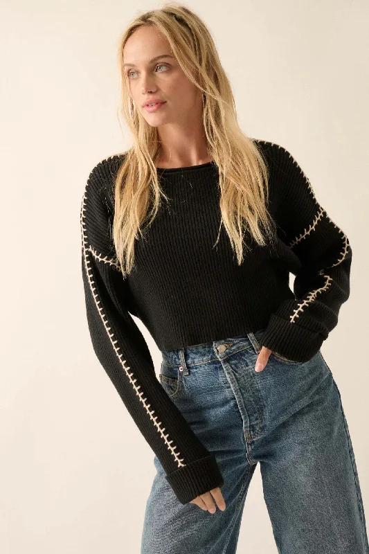 Stitch Perfect Cropped Blanket Stitch Sweater