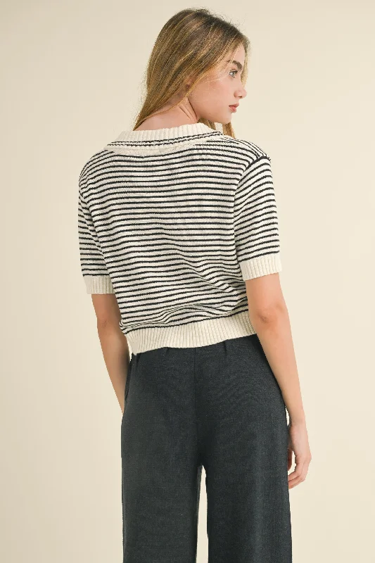 Stripe Collar Knitted Top