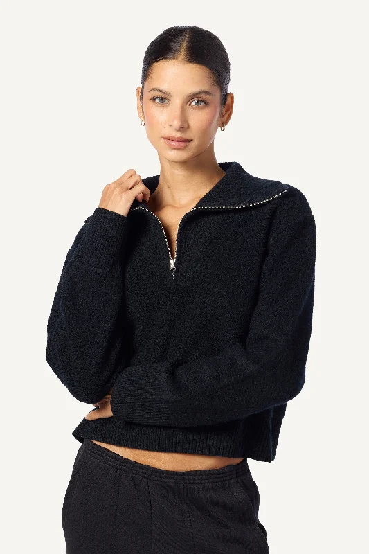 TINSLEY HALF ZIP CASHMERE PULLOVER | BLACK