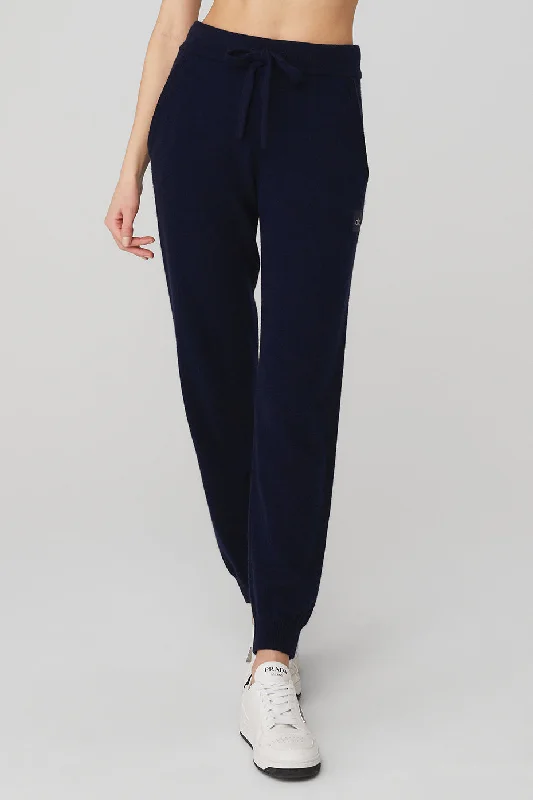 High-Waist Cashmere Jet Set Pant - Navy